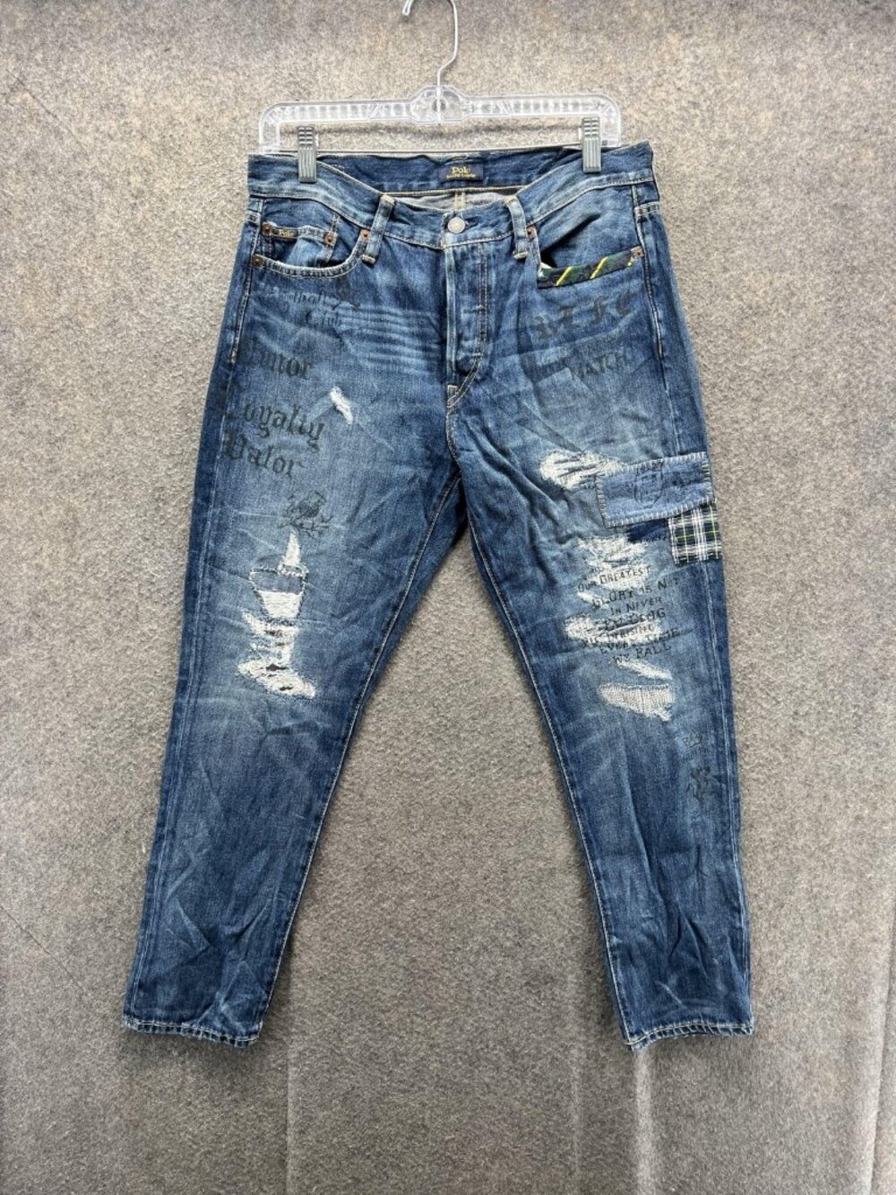 Polo Ralph Lauren Jeans Womens 28x28 Blue Distressed Avery Boyfriend Patch Rare